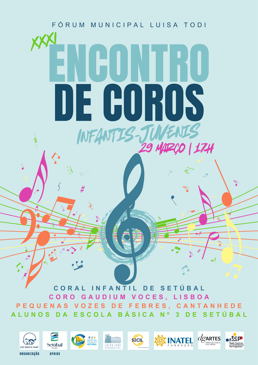 Cartaz do XXXI Encontro de Coros Infantis-Juvenis no Fórum Municipal Luísa Todi